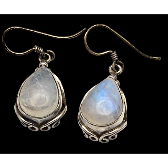Teardrop Labradorite & Sterling Silver 925 Dangle Earrings Vintage Jewelry