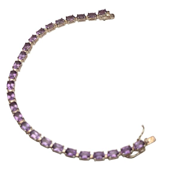 Vtg Sterling Silver Faceted Amethyst Tennis Bracelet 7 1/2" X 1/4" Elegant Design