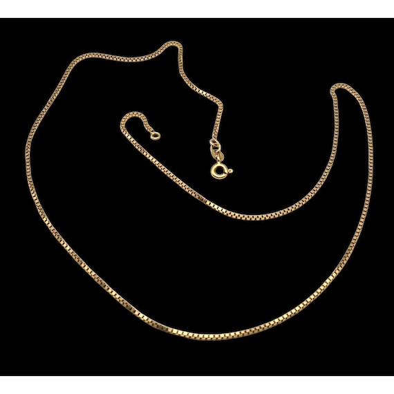 18K Gold Box Chain Necklace With Spring Ring Clasp
