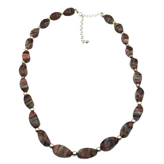 Vintage Sterling Silver Millefiori Art Glass Beaded Necklace 18" With 3" Extension