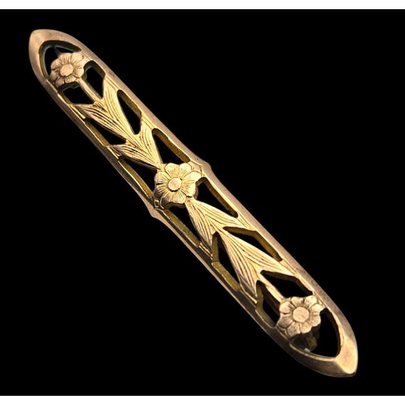 Vintage Victorian Gold-Filled Reticulated Floral Bar Pin Brooch Early 1900s 2 " x 1/4 "