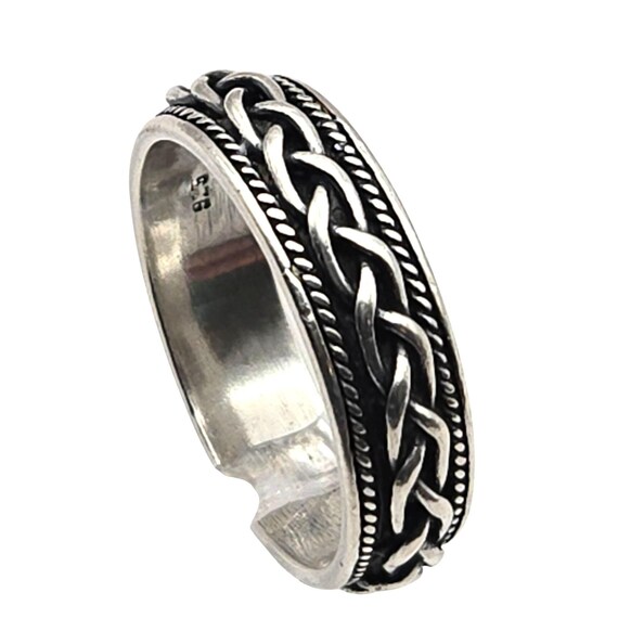 Braided Sterling Silver Band Ring With Intricate Rope Detailing Size 12