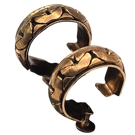 Vintage Coro Bronze Tone Filigree Hoop Earrings With Screw Back Closure