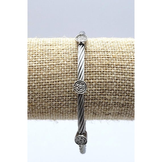 Silver Cable Wire Bracelet With Round Sterling Silver  Diamond Accents & Lobster Clasp