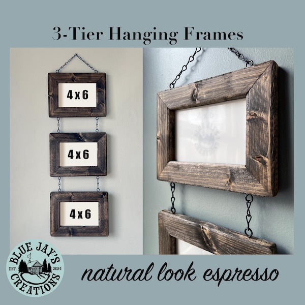 Rustic 3-Tier Hanging Wood Frames: Espresso Stained 4x6