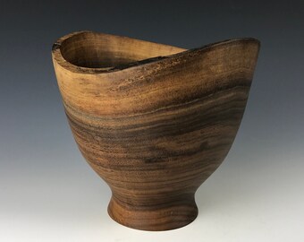 Natural edge walnut bowl - Live edge wood bowl - Wooden footed pedestal bowl