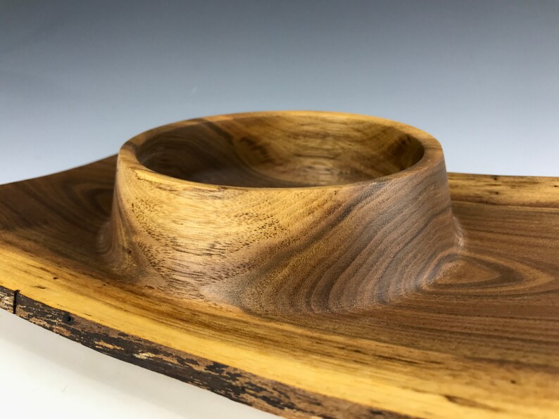 Hand turned walnut bowl with rectangular dish gorgeous jewelry tray