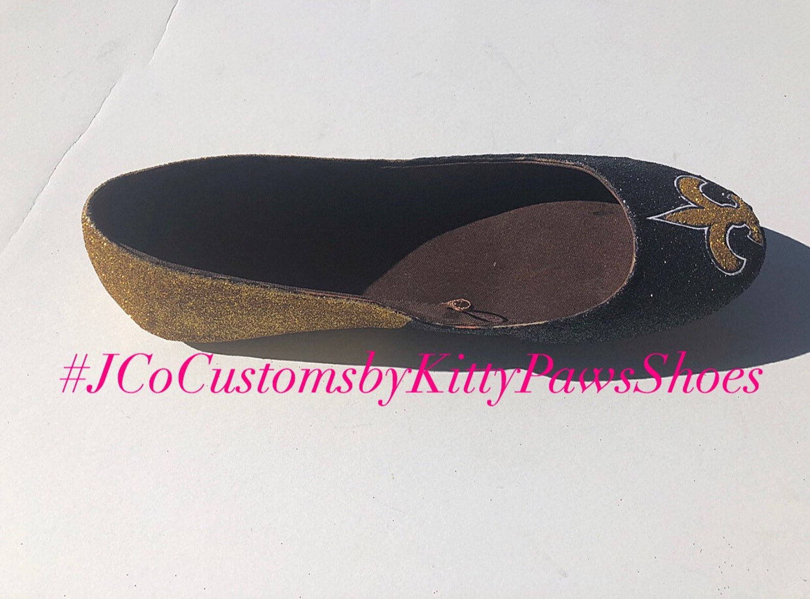 saints flats custom women's new orleans gold and black glitter fan ballet shoes *free u.s. shipping* jco.customs by kitty pa