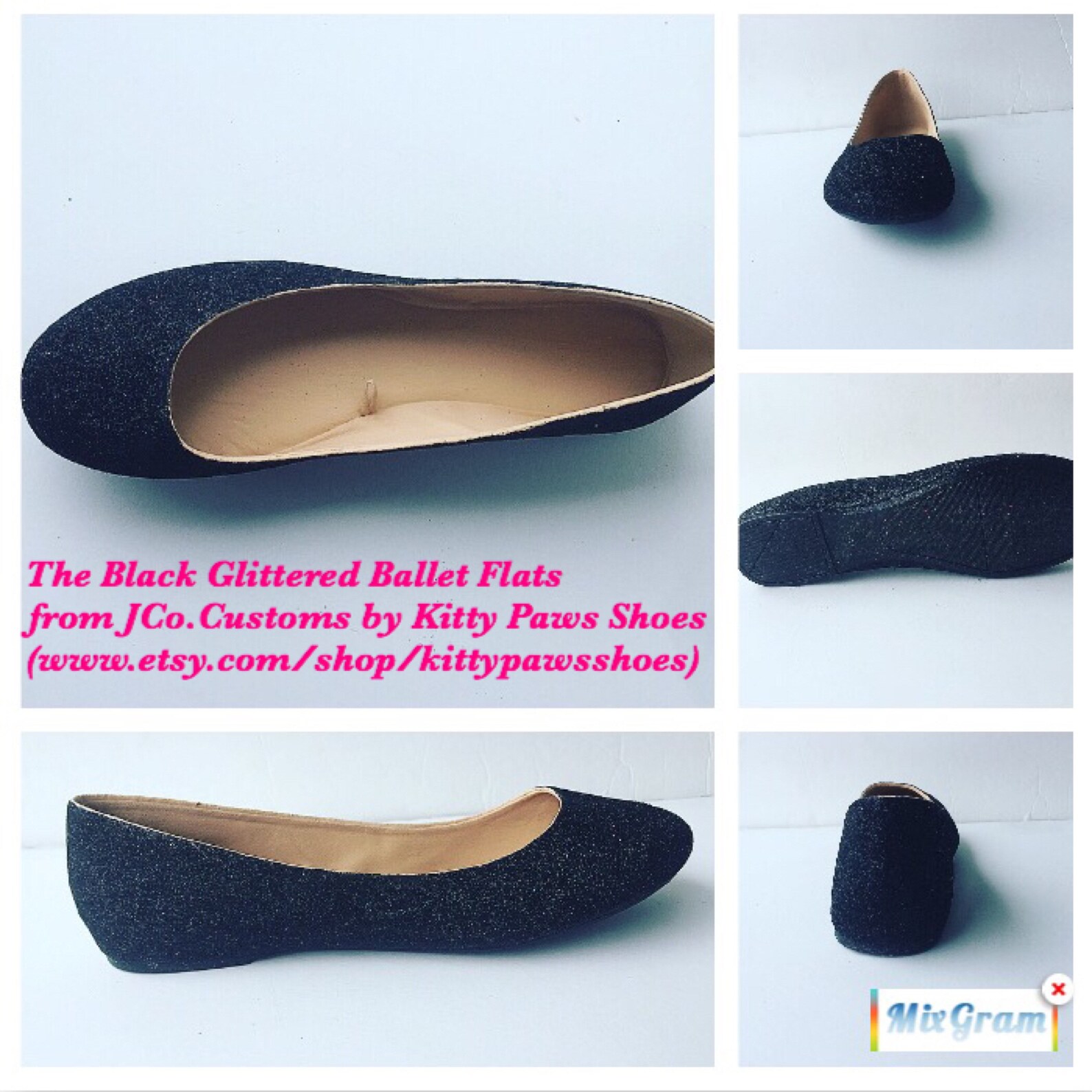 ballet flat women's custom black glittered bridal flats w/shimmery black bottoms *free u.s. shipping* jco.customs by kitty p
