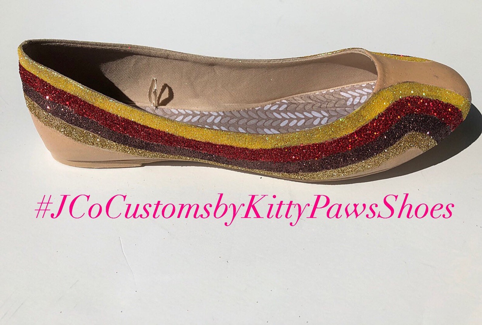 ballet flat women's custom gold red brown & champagne glitter striped flats *free u.s. shipping* jco.customs by kitty paws s