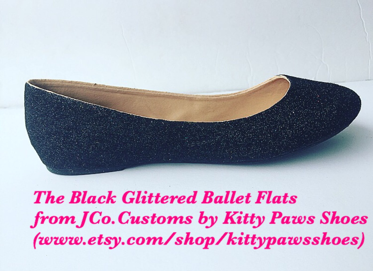 ballet flat women's custom black glittered bridal flats w/shimmery black bottoms *free u.s. shipping* jco.customs by kitty p