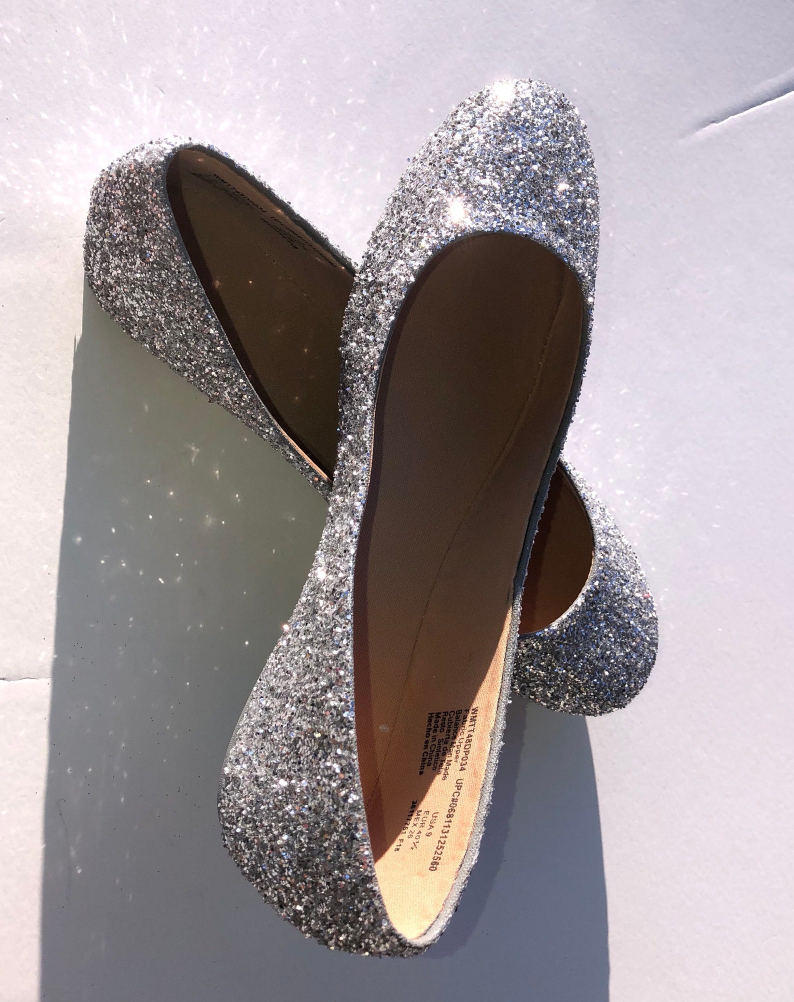 silver flats custom women silver glittered wedding ballet flats w/silver shimmer bottom *free u.s. shipping* jco.customs by kitt