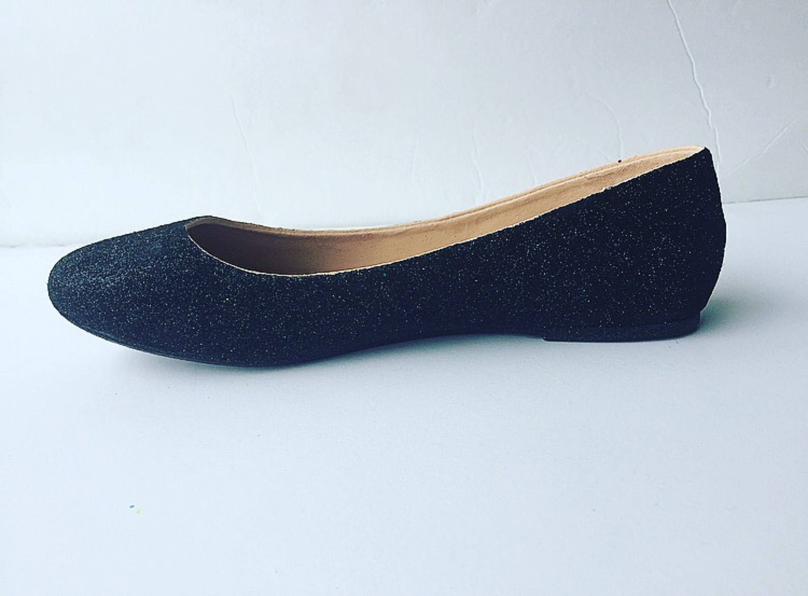 ballet flat women's custom black glittered bridal flats w/shimmery black bottoms *free u.s. shipping* jco.customs by kitty p