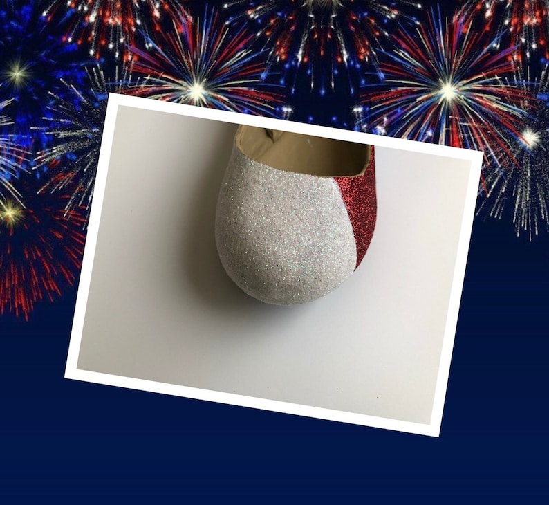 Fourth of July Women/'s Custom Red White /& Blue Firecracker Glitter Flats *Free U.S Shipping* JCo.Customs by Kitty Paws Shoes