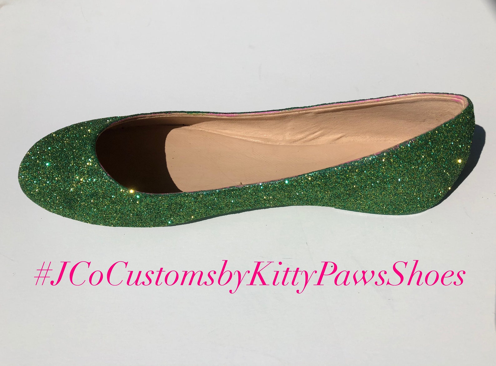 bridal ballet green flats custom women's emerald &gold glitter flats w/shimmer bottoms *free u.s. shipping* jco.customs by k