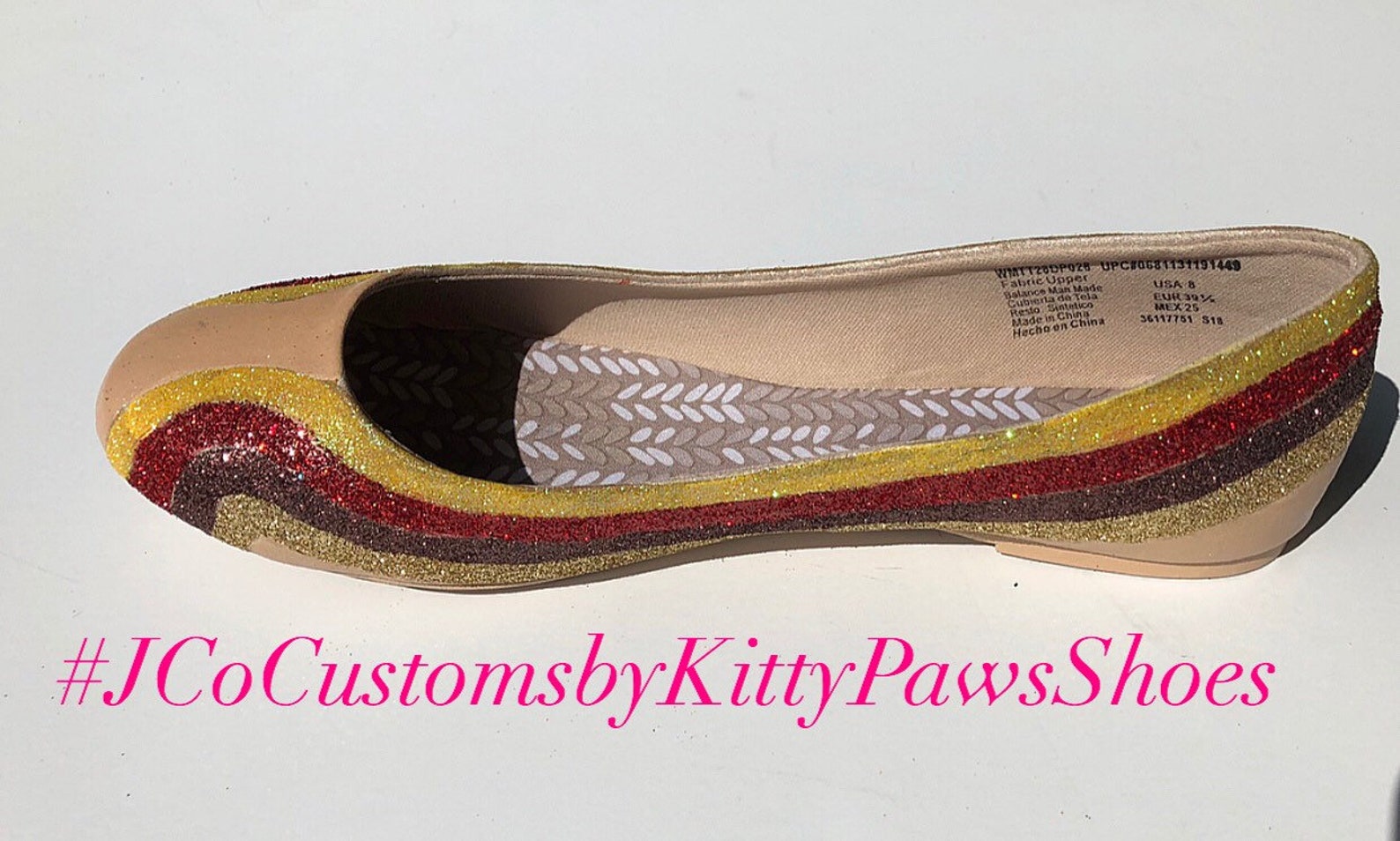 ballet flat women's custom gold red brown & champagne glitter striped flats *free u.s. shipping* jco.customs by kitty paws s