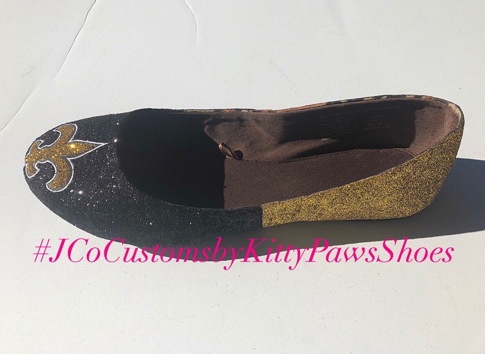 saints flats custom women's new orleans gold and black glitter fan ballet shoes *free u.s. shipping* jco.customs by kitty pa