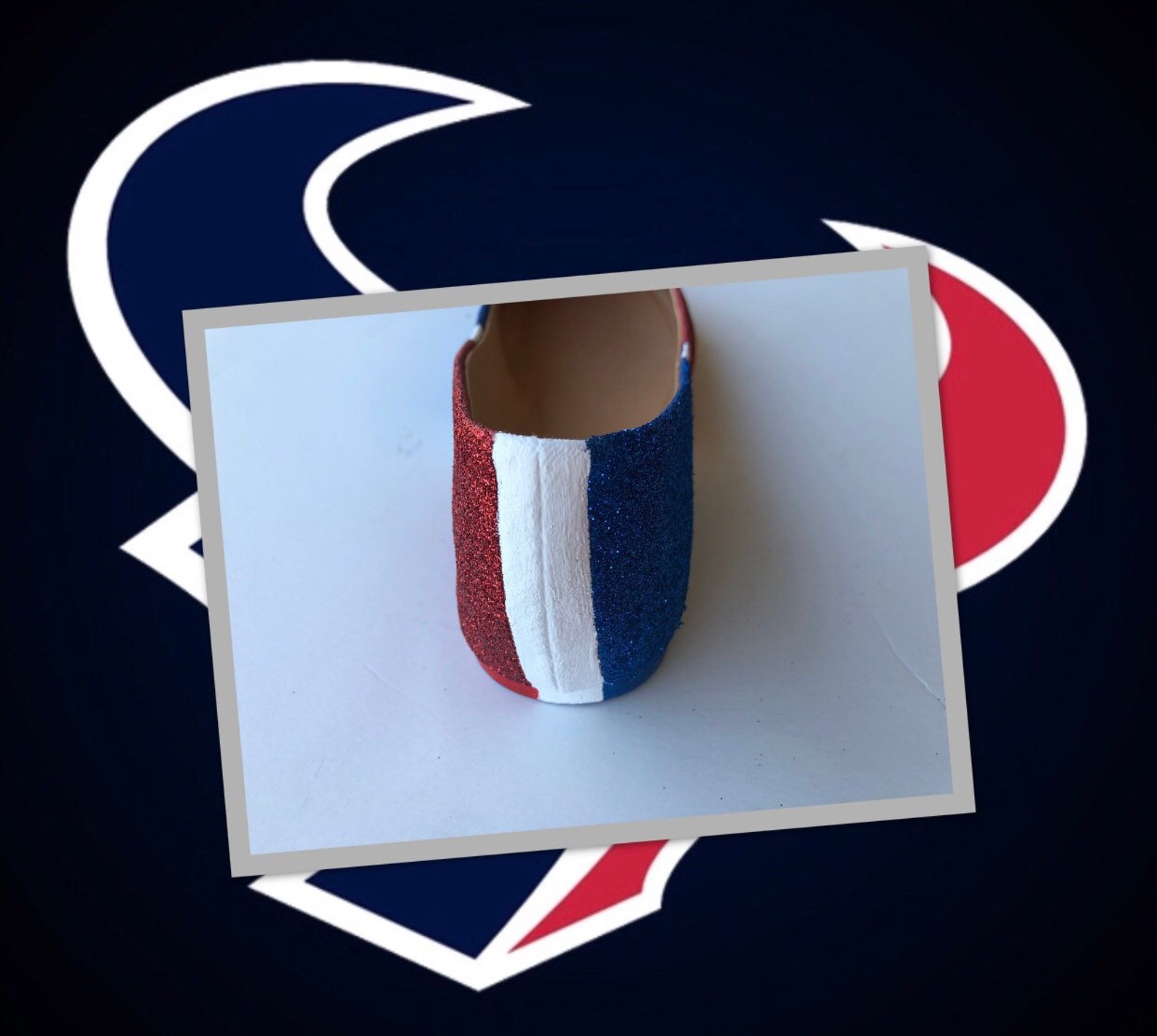 houston texans women's custom football ruby red royal blue white glittered ballet flats *free u.s. shipping* jco.customs by