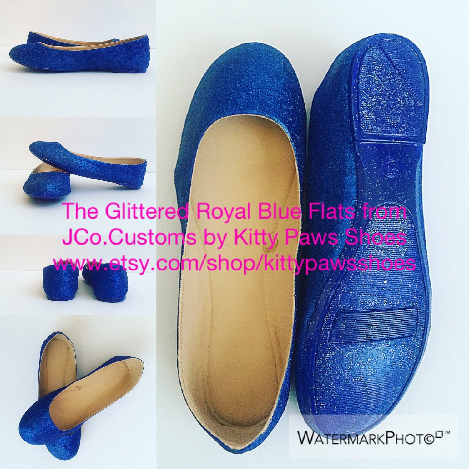 Women's Flats Royal Blue Glittered Fun Modern Feminine Etsy