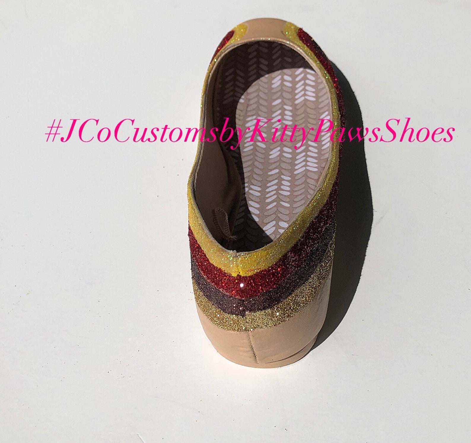 ballet flat women's custom gold red brown & champagne glitter striped flats *free u.s. shipping* jco.customs by kitty paws s