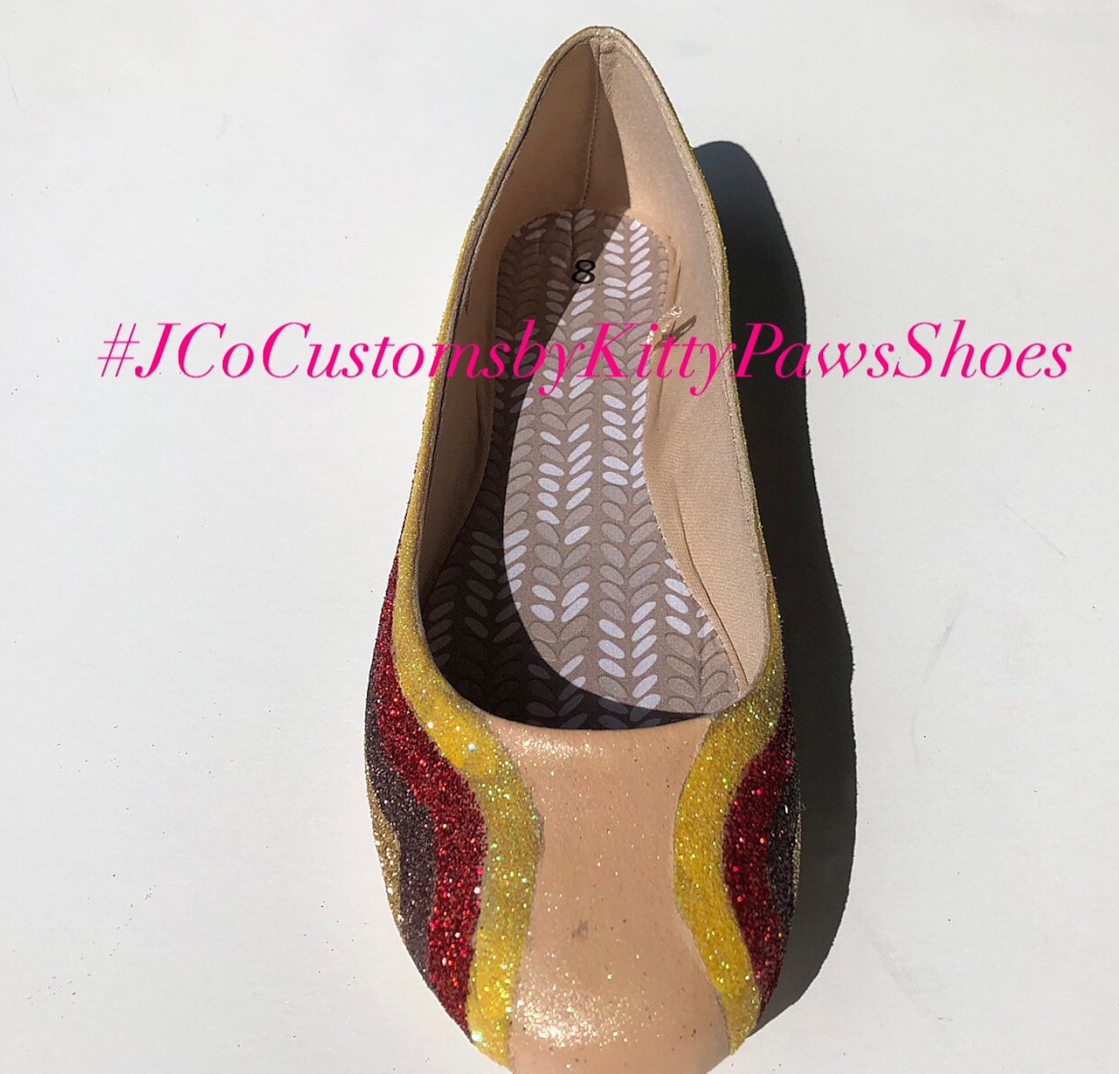 ballet flat women's custom gold red brown & champagne glitter striped flats *free u.s. shipping* jco.customs by kitty paws s