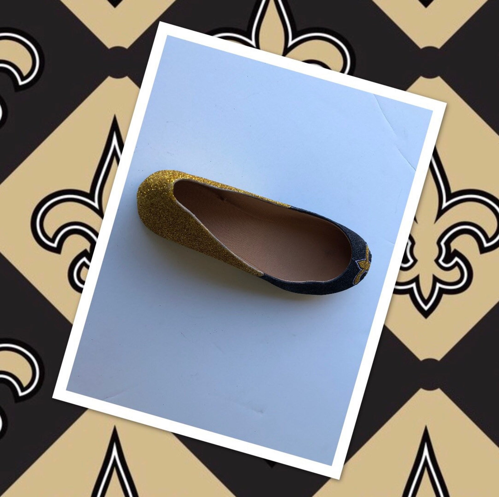 saints flats custom women's new orleans gold and black glitter fan ballet shoes *free u.s. shipping* jco.customs by kitty pa