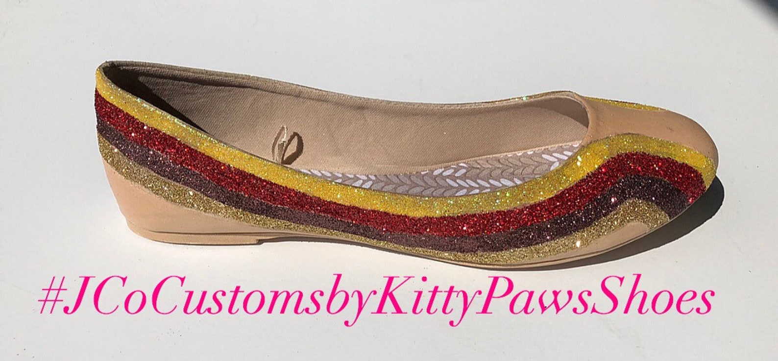 ballet flat women's custom gold red brown & champagne glitter striped flats *free u.s. shipping* jco.customs by kitty paws s