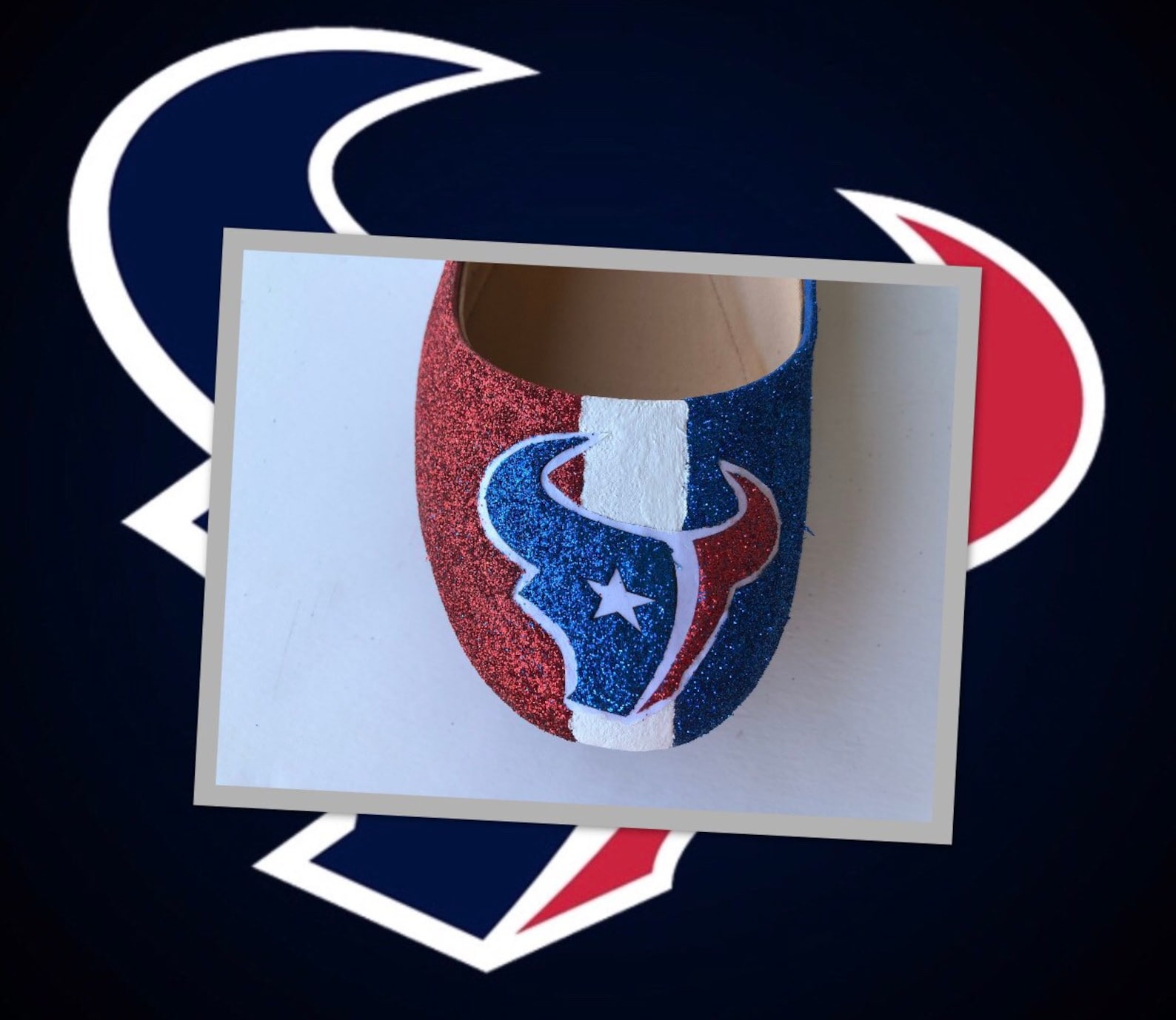 houston texans women's custom football ruby red royal blue white glittered ballet flats *free u.s. shipping* jco.customs by