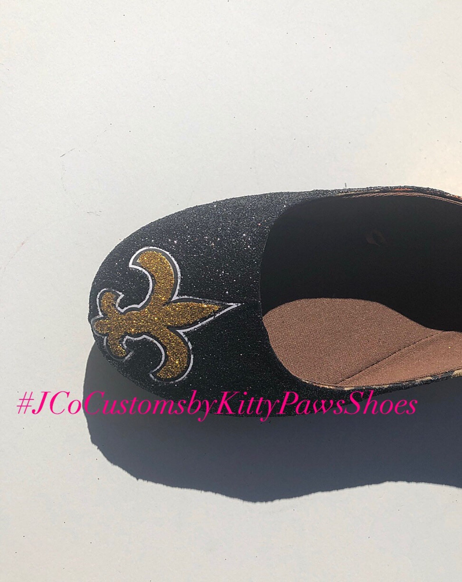 saints flats custom women's new orleans gold and black glitter fan ballet shoes *free u.s. shipping* jco.customs by kitty pa