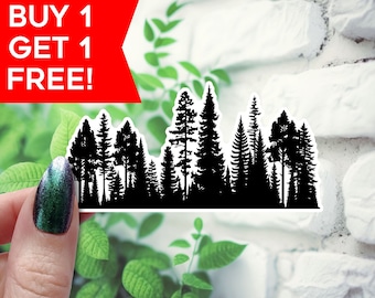 Waterproof Pine Tree Forest Sticker: Nature Silhouette, Adventure Sticker