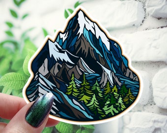 Waterproof Mountain Sticker: Glossy Vinyl Adventure Decal