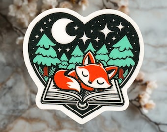Sleepy Fox Sticker: Cozy Book Lover Gift