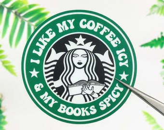 Spicy Books & Icy Coffee Sticker: Starbucks Logo, Kindle Sticker