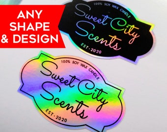 Custom Holographic Labels - Eye-Catching, Waterproof Stickers for Products, Packaging, Jars - Personalized Logo & Branding Labels