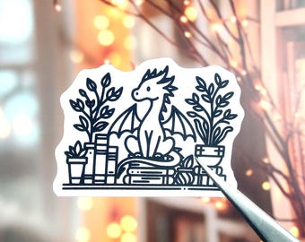 Bookish Dragon Sticker: Black and White Fantasy Vinyl Decal