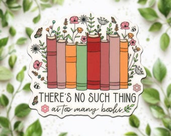 Book Lover Sticker: Cartoon Books & Flowers, Waterproof Matte