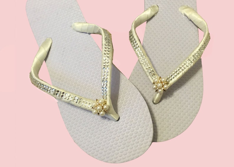 Bridal Flip Flops Wedding Flip Flops Pearls Rhinestone Flip | Etsy