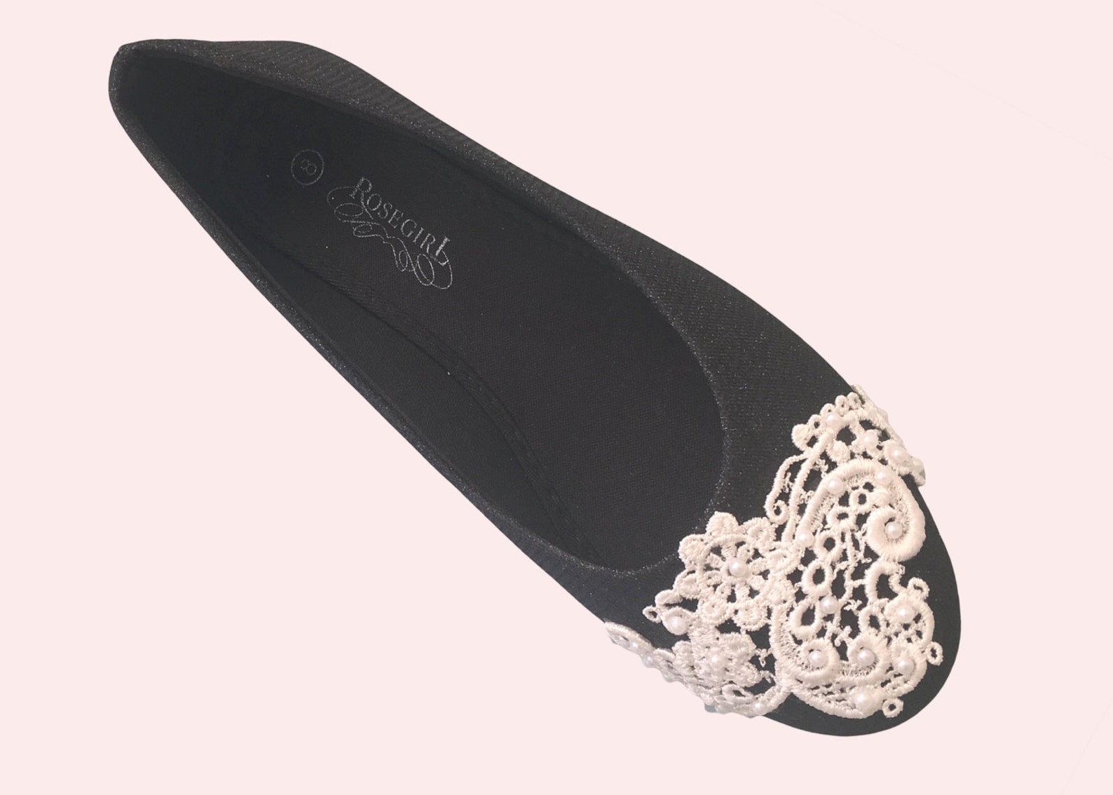 french knot lace bridal / bridesmaid / dress ballet flats wedding shoes - size 8