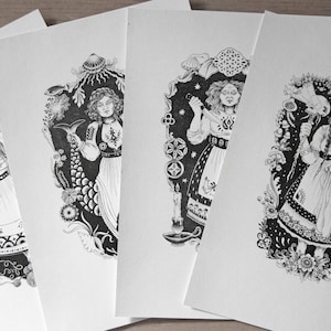 Print set of four slavic witch women