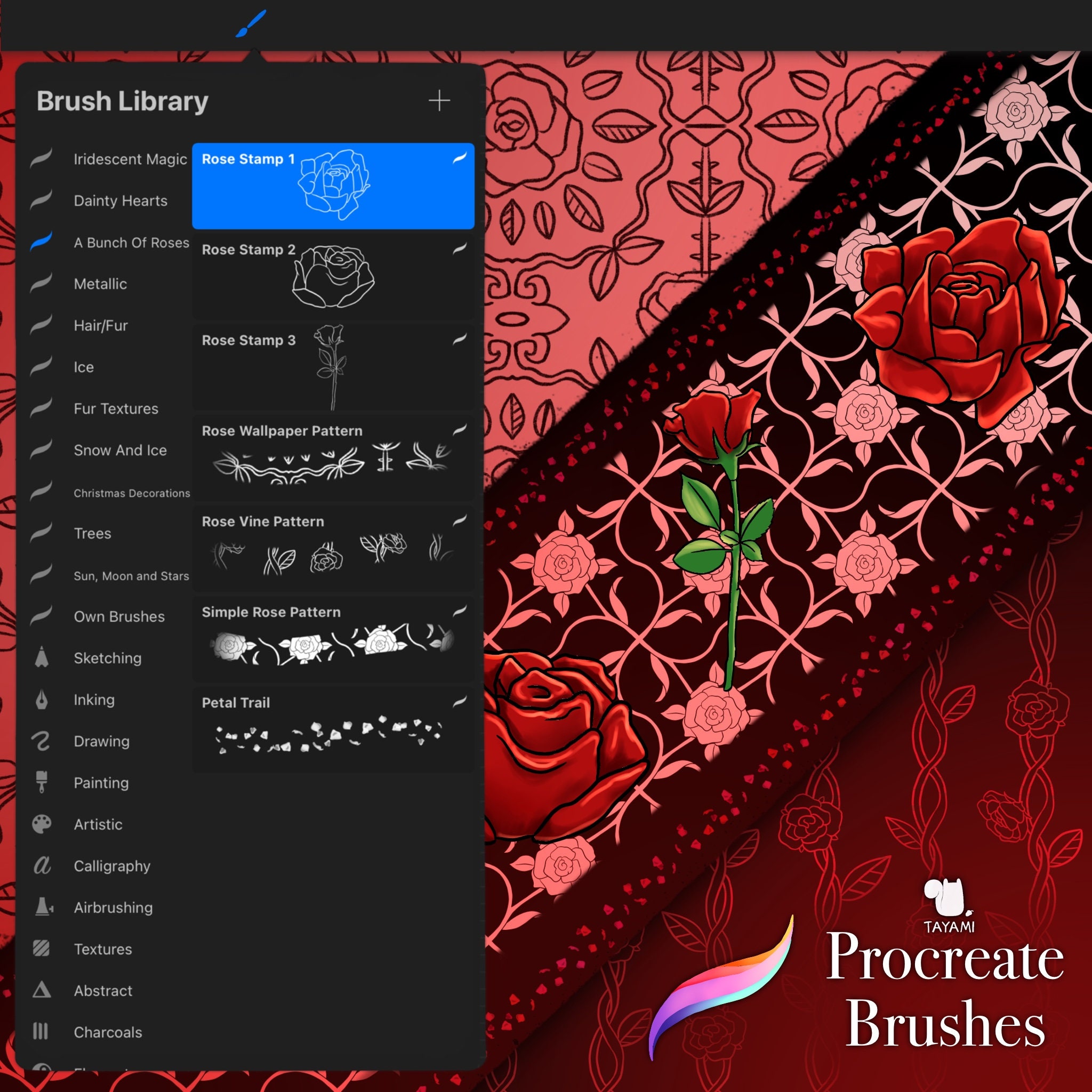 A Bunch of Roses Brush Set for Procreate