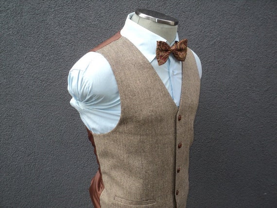 brown dress vest mens Barry.wang Men's Vest Champagne Gold Floral Silk Vest Necktie Set Wedding, XL / Beige main image 1