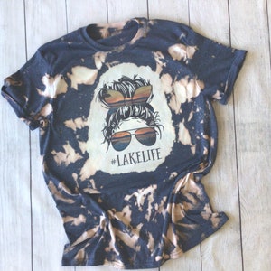 LAKE LIFE Bleached T-shirt Reverse Tie Dye Lake Vacation 