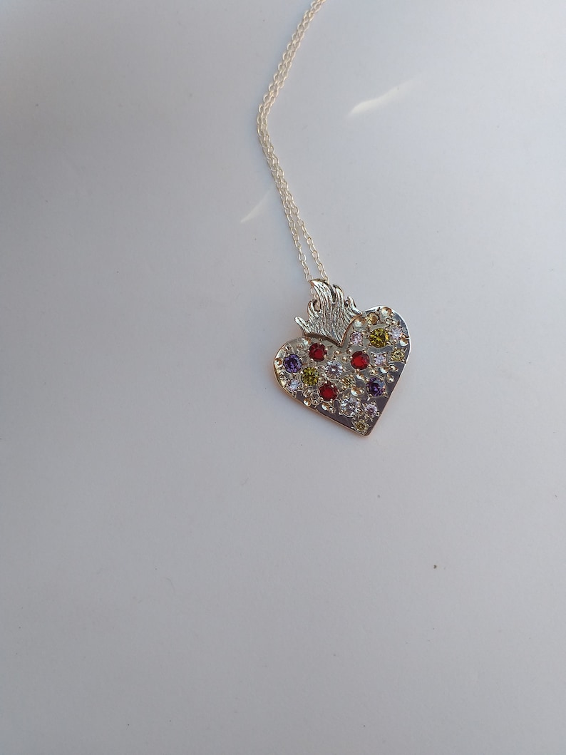 Solid Sacred Heart with multicolored zircons Trap heart Heart tattoos Big solid heart choker with multicolored stones