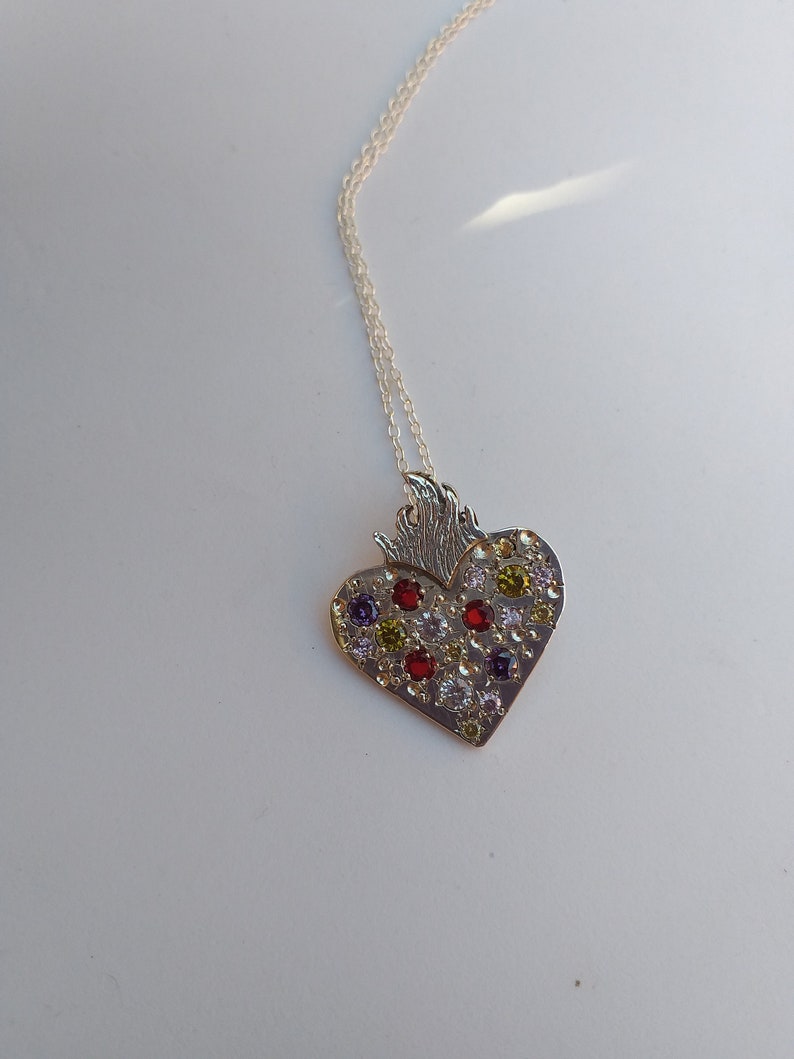 Solid Sacred Heart with multicolored zircons Trap heart Heart tattoos Big solid heart choker with multicolored stones