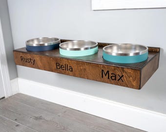Yeti Wall Mounted Raised Dog Bowl Stand || Elevated Floating Pet Feeder || Engraving Optional **Bowl(s) Not Included**