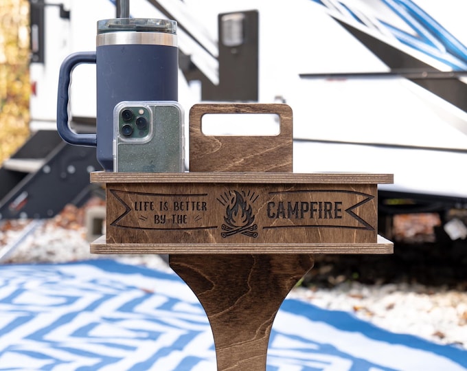 Portable Beer Table || Camping Gift || RV Accessories || Outdoor Gift for Men || Happy Camper Glamping || FREE ENGRAVING **Free Shipping**