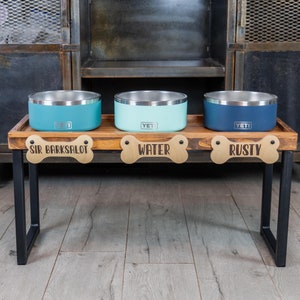 Personalized Elevated Dog Feeder | Modern Farmhouse Stand | Mid century Modern Dog Bowls | Yeti, Rtic, Ceramic, Slowfeeder FREE SHIPPING