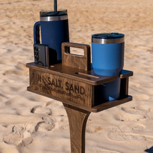 Personalized Beach Drink Table: Handmade Wooden Outdoor Camping Table