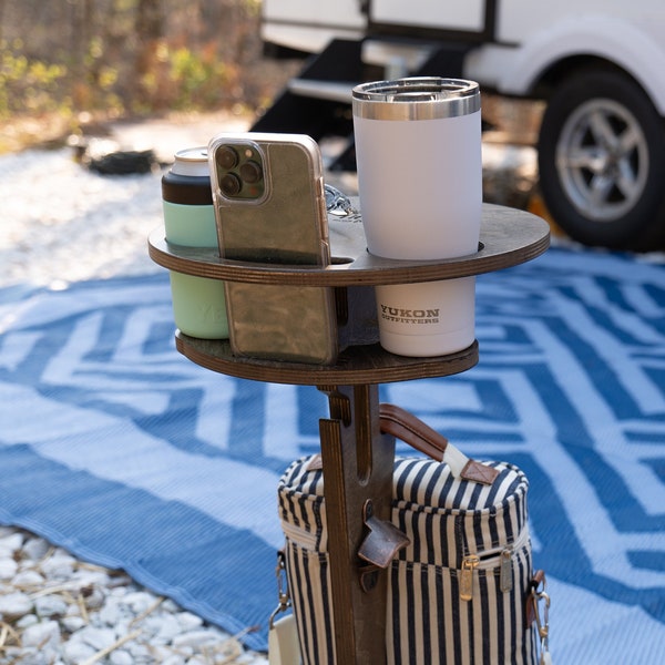 Portable Beer Table || Camping Gift || RV Accessories || Outdoor Gift for Men || Happy Camper Glamping || FREE ENGRAVING **Free Shipping**