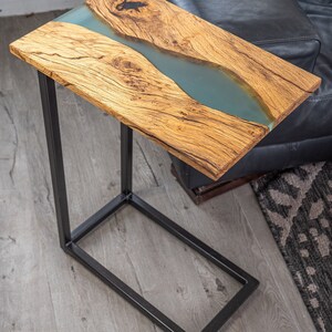Live Edge White Oak C Table | Epoxy Resin Sofa Laptop Table